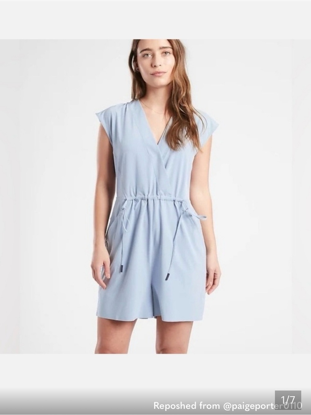 Athleta Light Blue Drawstring Romper